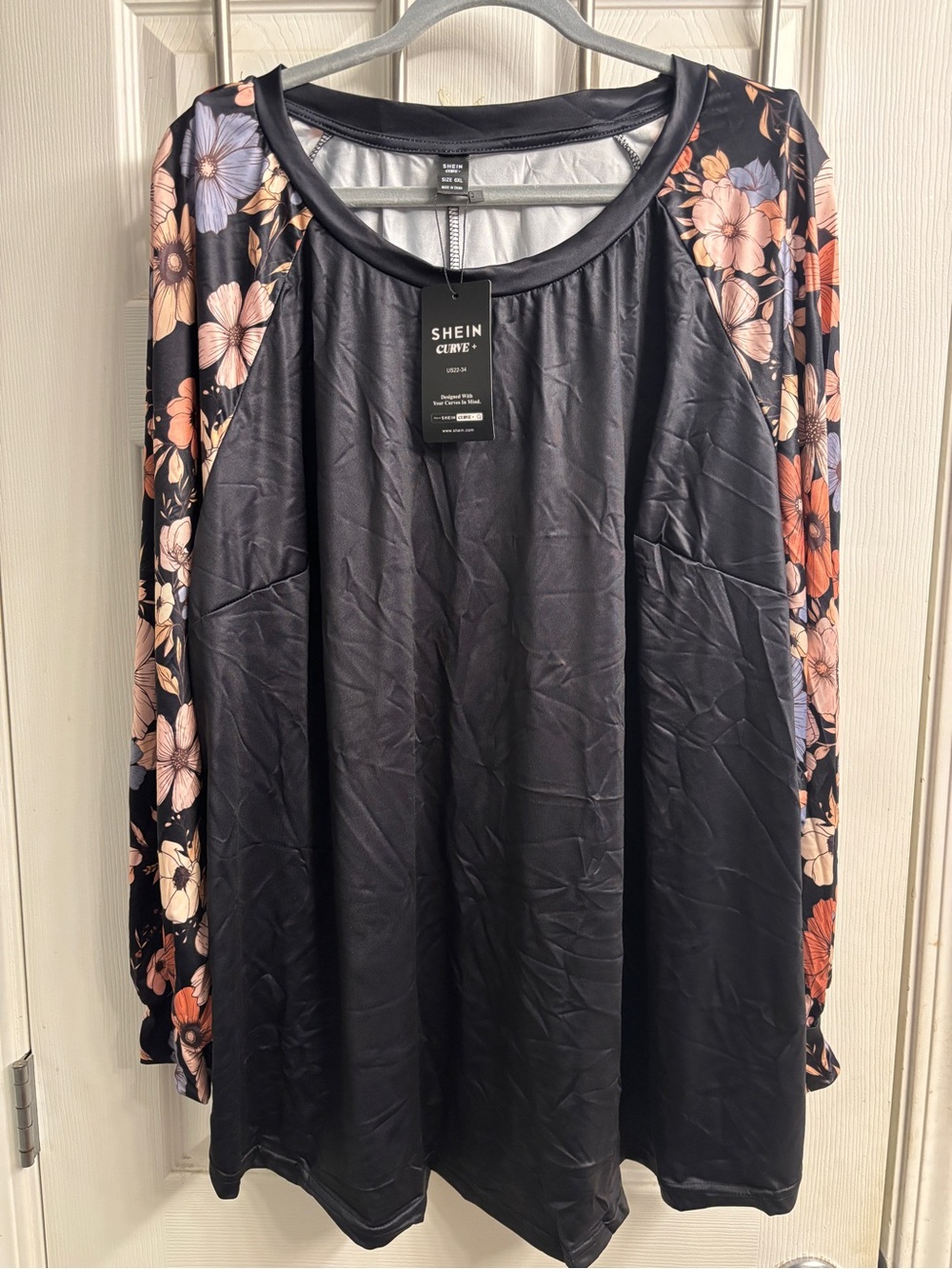 SHEIN Black Shirt with Floral Sleeves